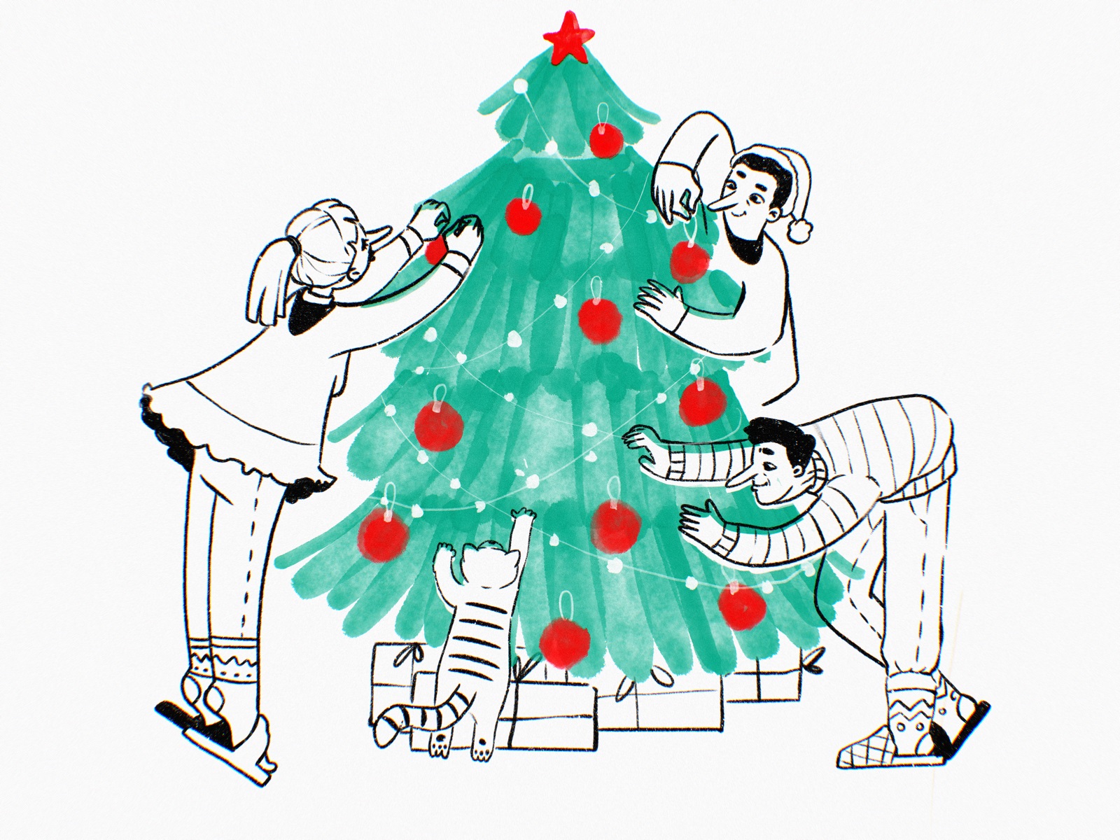 decorating christmas tree tubik arts illustration